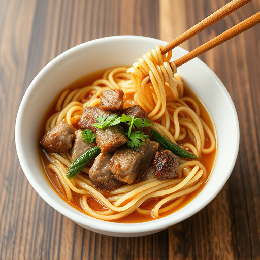 Delicious Jeju pork noodles in a white bowl