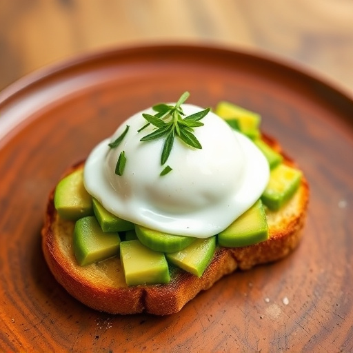 Healthy avocado toast with poached egg on top