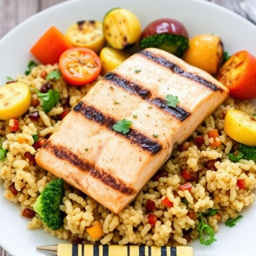Grilled salmon with quinoa and roasted vegetables