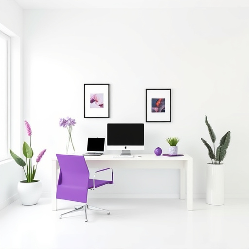 Minimalist professional workspace with a clean aesthetic and purple accents